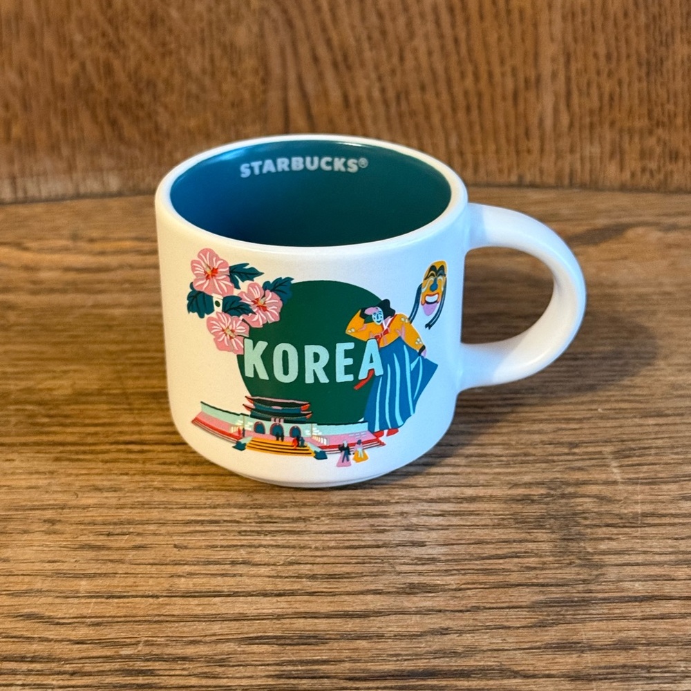 Mini Starbucks Korea Mug / Espresso with Green and Pink Accents